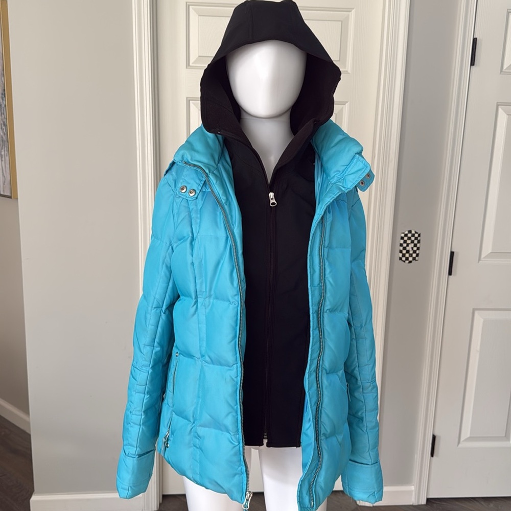EDDIE BAUER Goose Down Turquoise Quilted  Puffer Ski Jacket w/Removable Insert-M - Picture 2 of 16